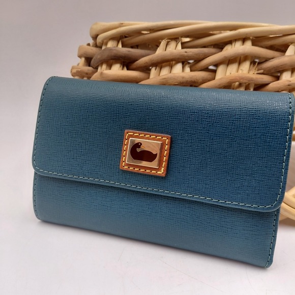 Dooney & Bourke Handbags - Vtg 90s Duck Dooney and Bourke Leather Green Wallet Credit Card Flap Striped Int